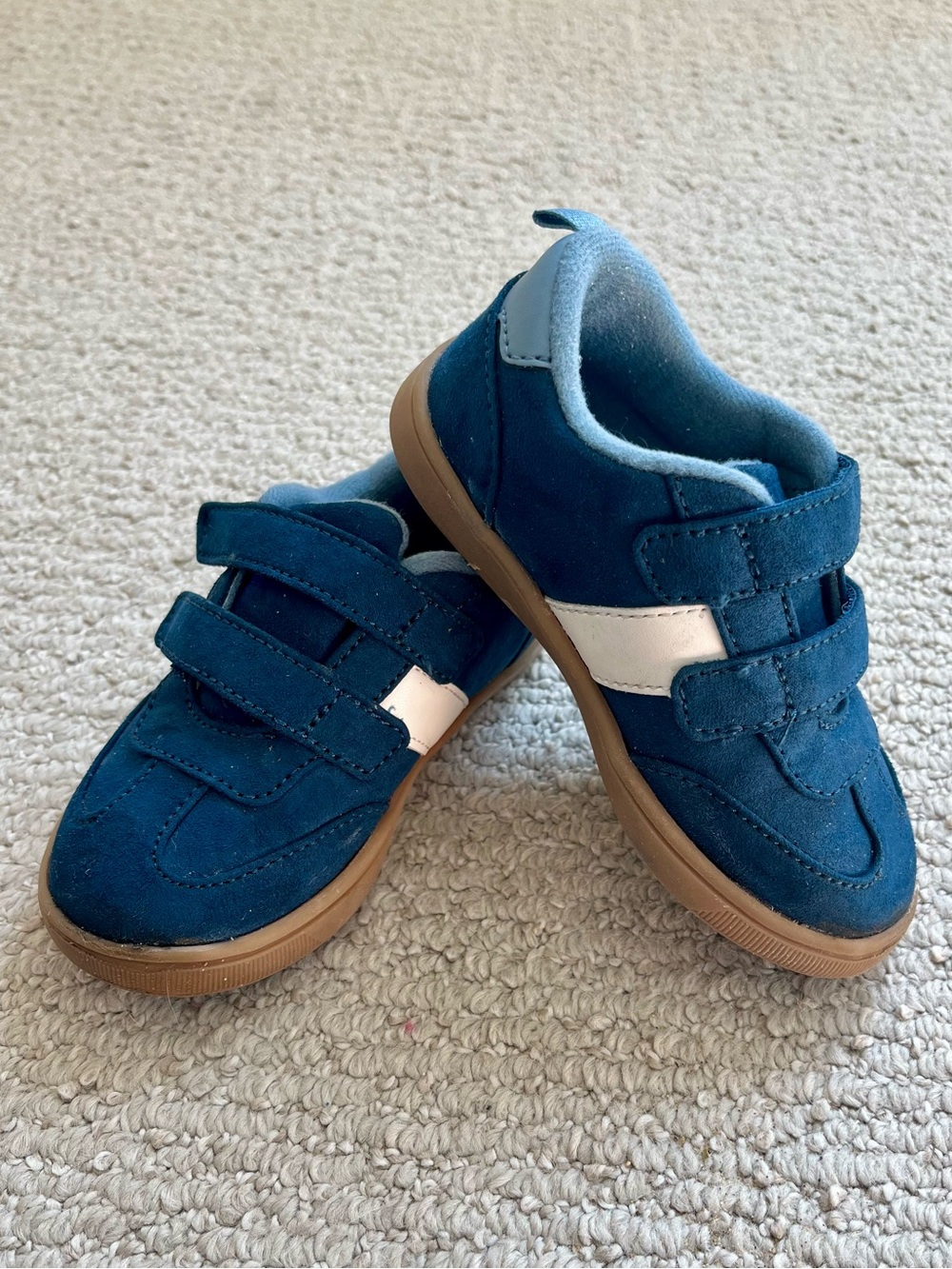 Navy Blue Faux Suede Sneakers with White Stripe - Size 8